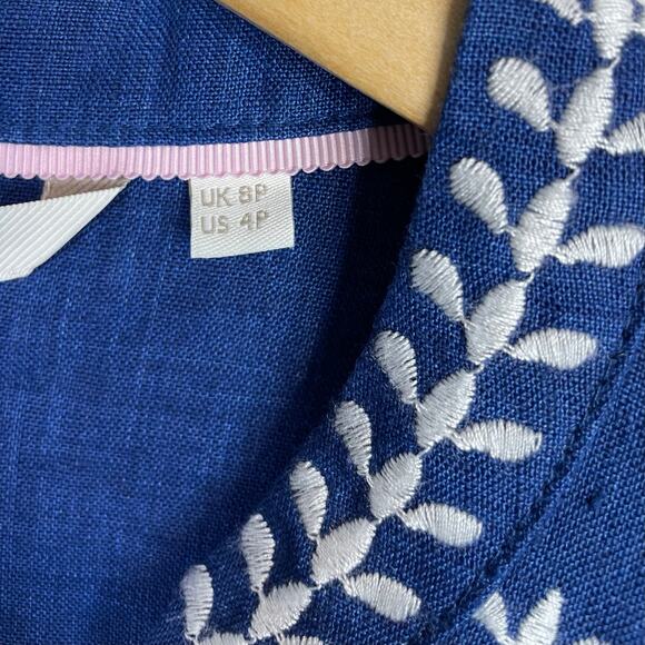 Boden Dakota Blue Linen Embroidered Long Sleeve Dress Artsy Boho Womens 4P 4 New - Picture 13 of 17